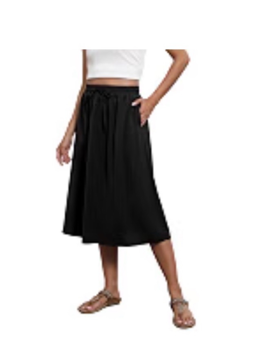 Women's Black Drawstring Midi Skirt